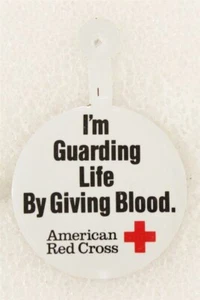 Red Cross - "I'm Guarding Life by Giving Blood" (fold-tab button) - Picture 1 of 1