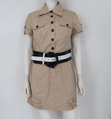 NWT Bebe Shirt Dress Belted Ruffled Short Sleeve Knee Sz 10  - Image 1 of 4