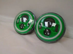 FITS 2 X 7" GREEN LED ROUND HEADLIGHT DRL JEEP 1997-2017 WRANGLER JK - Picture 1 of 1