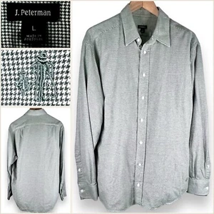 J PETERMAN Men’s Large Houndstooth Logo Cotton Long Sleeve Button Up Shirt Green - Picture 1 of 24
