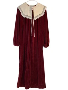 VTG Oscar De La Renta Vintage Long Maroon Velour House Dress Lace Collar L 9027 - Picture 1 of 12