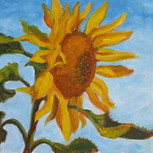 Original Kunst gerahmtes Ölgemälde Sonnenblume Sommerblume Impressionismus 8x8 - Bild 1 von 3