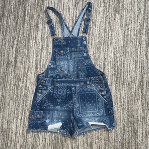 No Boundaries Juniors Size Medium Blue White Paisley Shortalls Summer 90s Y2K - Picture 1 of 6
