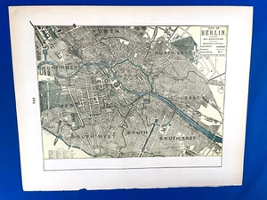 Mapa a color 1898 BERLÍN con BRUSELAS en reverso, 14,5" x 11,5" histórico, limpio - Imagen 1 de 21