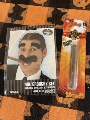 Mr. Grouchy Mustache And Eyebrow Set With Fake Cigar Set Halloween Costume - Image 1 of 4