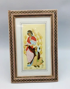 Miniaturmalerei Persien im Katham Kari Intarsien Mosaikrahmen signiert - Bild 1 von 14