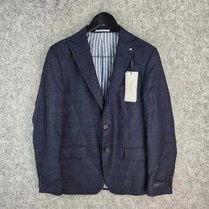 Calvin Klein Jacket Mens 104 Small Blue Navy Blazer Wool Blend Check NEW 13090 - Picture 1 of 14
