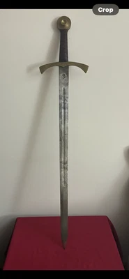 Espada de 40" de largo hoja de acero, mango encuadernado en latón y cuero Foto 1 de 4