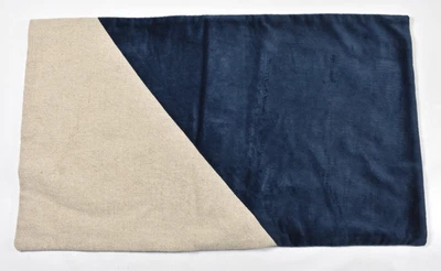 West Elm Cotton Linen Velvet Corners Lumbar Pillow Cover Midnight Blue 12x21 NEW - Image 1 of 4