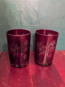 Bicchieri vintage rosso rubino trasparenti da tagliare mirtillo rosso bohemien Highball lotto di 2 - Foto 1 di 23