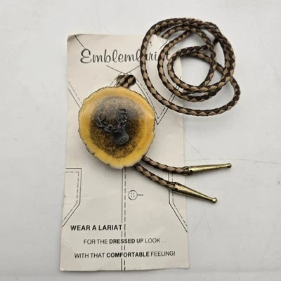 NOS Vintage Buck Head With Red Eyes Cast In Bronze Lariat Bolo Leather Western  - Image 1 of 4