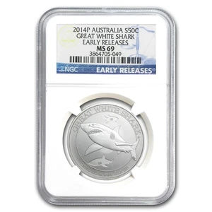 2014 Australia 1/2 oz Silver Great White Shark MS-69 NGC (ER) - Picture 1 of 3