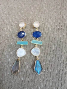 Rainbow Gemstone 925 Sterling Silver Earrings Jewelry - Picture 1 of 4