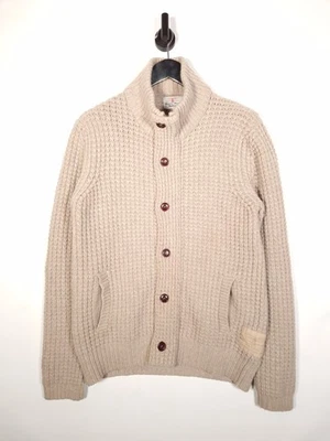 Barbour Cardigan Size Medium Men's Beige Beacon Brand Lambswool Knit Full Zip  - Image 1 of 4