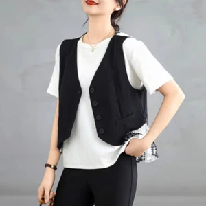 Damen formell Spitze Weste Blazer Weste Tanktops Spleiß ausgehöhlt Freizeit Tops - Bild 1 von 10