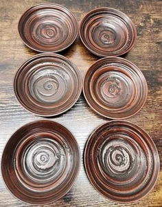 Vintage Chataku Japanese Lacquered Carved Wood Tea Saucer Coaster Qty 6 - Picture 1 of 15