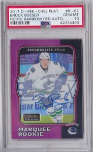 17-18 OPC Platinum Brock Boeser Auto Rookie Retro RAINBOW RED PSA 10 Gem Mt 2017