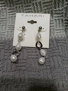Orecchini TAHARI goccia a lacrima tono argento con pietra e cerchio nuovi - Foto 1 di 1