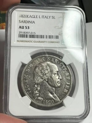 ITALY-SARDINIA 1820 5 Lire NGC AU53 Silver Umberto I Coin (Eagle) - Image 1 of 4