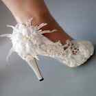 White Lace Flower Shoes Woman Pumps Womens Wedding Shoes Peep Toe Shoes