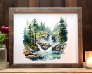 Wasserfall Wald Wandbilddruck, Landschaft Wandbild Deko Druck, Wohndeko - Bild 1 von 2