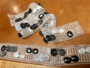 beaded strip trim 1.25x15" hand sewn black white 2pcs Clearance Sale - Picture 1 of 4