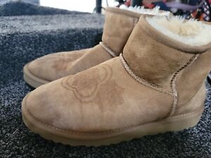 UGG Boots Womens 7 Mini Kimono Shearling Chestnut Suede Sheepskin Fur 3060