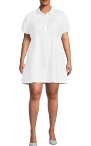 Derek Heart White 100% Cotton Poplin Tiered Shirt Dress White Size 3X Jr - Picture 1 of 8