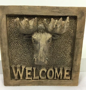 Rustic Welcome Moose Head Wall Hanging Plaque Cabin Lodge Hunting Mens Cave - Picture 1 of 8
