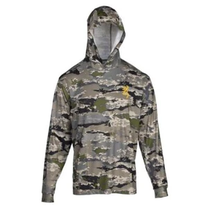 Browning Hooded Long Sleeve Tech Shirt Ovix Camo M Lightweight Performance Wear - Picture 1 of 4