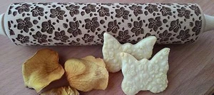 Wooden Rolling Pin Laser Cut Beatiful Flower Tracery Pattern Embossing - Picture 1 of 3