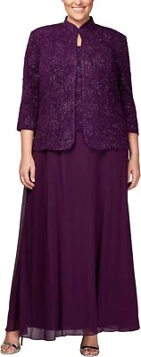 Alex Evenings Vestido Largo Escote Mandarín Chaqueta Mujer Talla Grande 14 W NUEVO NUEVO CON ETIQUETAS AE3 Foto 1 de 4