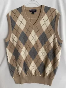 Brooks Brothers Weste Herren L Argyle Beige Grau Baumwolle Kaschmir V-Ausschnitt Pullover - Bild 1 von 4