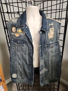 Parish Nation Vest Adult 2XL Blue Lacrosse Motorcycle Jean Denim Distressed Mens - Picture 1 of 14