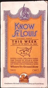 1920 Know St Louis Guía de Viaje Hotel Café Teatro Línea de Vapor Folleto de Horario - Imagen 1 de 7