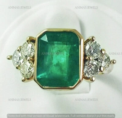 4.20 Ct Simulated Emerald Art Deco Vintage Wedding Ring 14K Yellow Gold Plated - Image 1 of 4