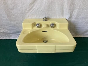 Vtg 22x18 Mid Century Citrus Yellow Crane Drexel Old Bathroom Wall Sink 320-24E - Picture 1 of 20