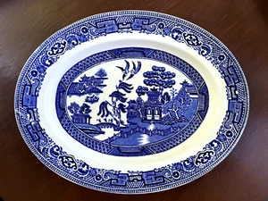 Vintage Wood & Son Woods Ware Blue Willow 12" Oval Platter England Older Blue - Picture 1 of 5