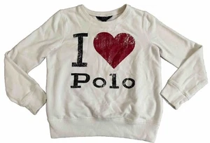 Polo Ralph Lauren Girls Kids White I Love Polo Fleece Sweatshirt Sweater L 12-14 - Picture 1 of 6