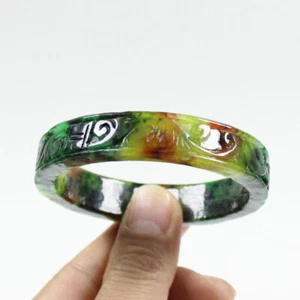 63mm Chinese Hand-carved Multi-Color Jadeite Jade Gems Bangle Bracelet j7661 - Picture 1 of 11