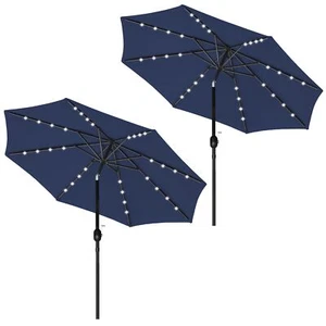 9ft Solar Umbrella 32 LED Lighted Umbrella for Garden Backyard Dark Blue 2 Pack - Picture 1 of 8