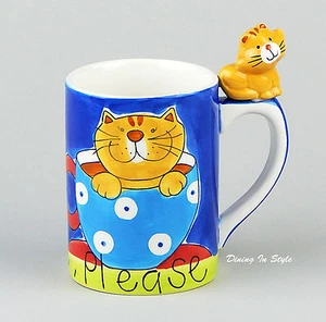 Indra 10 oz. Mug, SUPERB Condition! Orange Cat, Blue - Picture 1 of 4