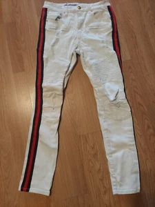 Argonaut Nation Jeans 32x32 weiß Jeans seitlich gestreift distressed Streetwear  - Bild 1 von 14