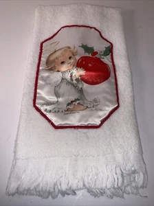 Vintage Ruth Morehead Holly Babes Kitchen Towel Holiday Angel 1980s 15”X25” - Picture 1 of 3
