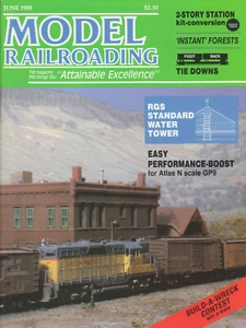 MODEL RAILROADING 6/88 RGS WATER TOWER, SCL U33B, PIGGY BACK 50's, USRA BOXCARS - Picture 1 of 2