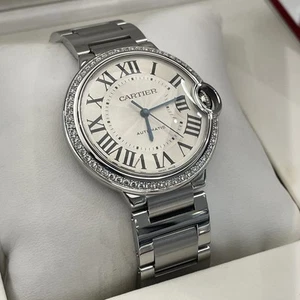 CARTIER BALLON BLEU 36mm SILVER DIAL DIAMOND BEZEL STAINLESS STEEL ref: W6920046 - Picture 1 of 10