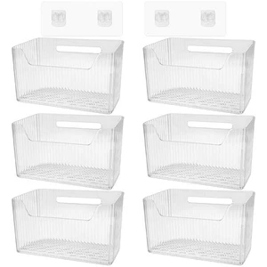 6Pcs Storage Organizer Bins Wall Mounted Organizer Basket Large Size Clear Pl... - Picture 1 of 7