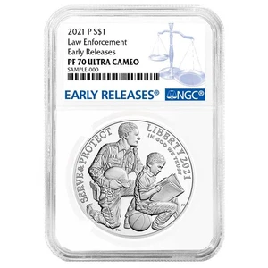 2021-P Proof $1 National Law Enforcement Silver Dollar NGC PF70UC ER Blue Label - Picture 1 of 3