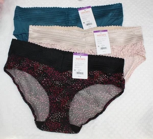 New set/3 WARNER'S no muffin top HIPSTER panties TEAL BEIGE BLACK FLORAL 2XL/9 - Picture 1 of 5
