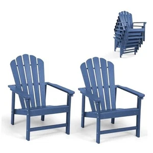 Stacking Adirondack Chairs Set of 2, Space Saving HDPE All-Weather 2 Packs Blue - Picture 1 of 8